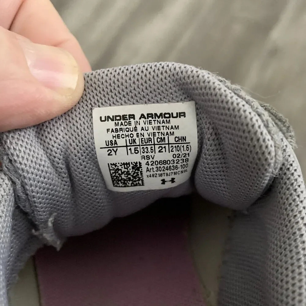 Under Armour UA Assert 9 AC Grey/Lilac/Pink Girls Sneakers Mesh Size 2Y